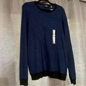 Calvin Klein Mens XL Knit Pullover Merino Wool Italian Yarn Blue Black Trim NWT